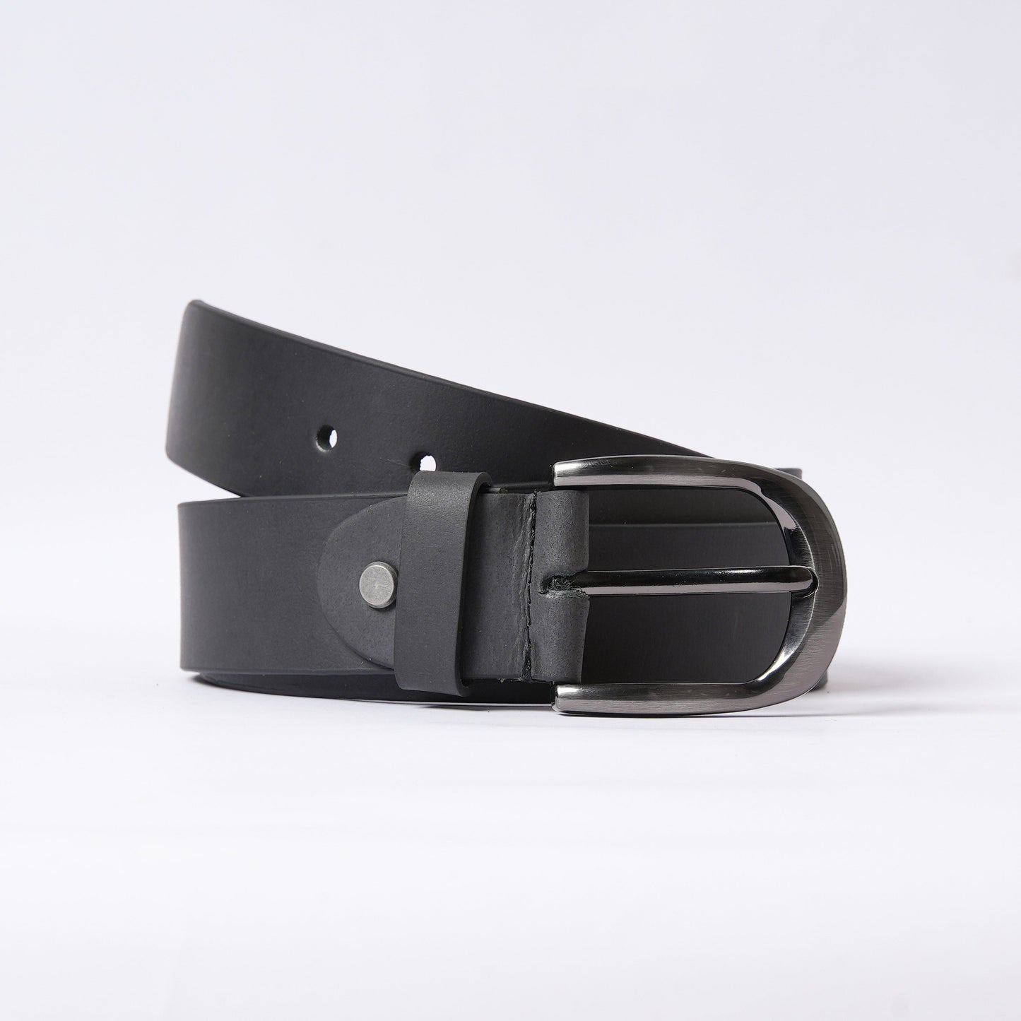 Handmade Black Leather Belt with Gunmetal Buckle