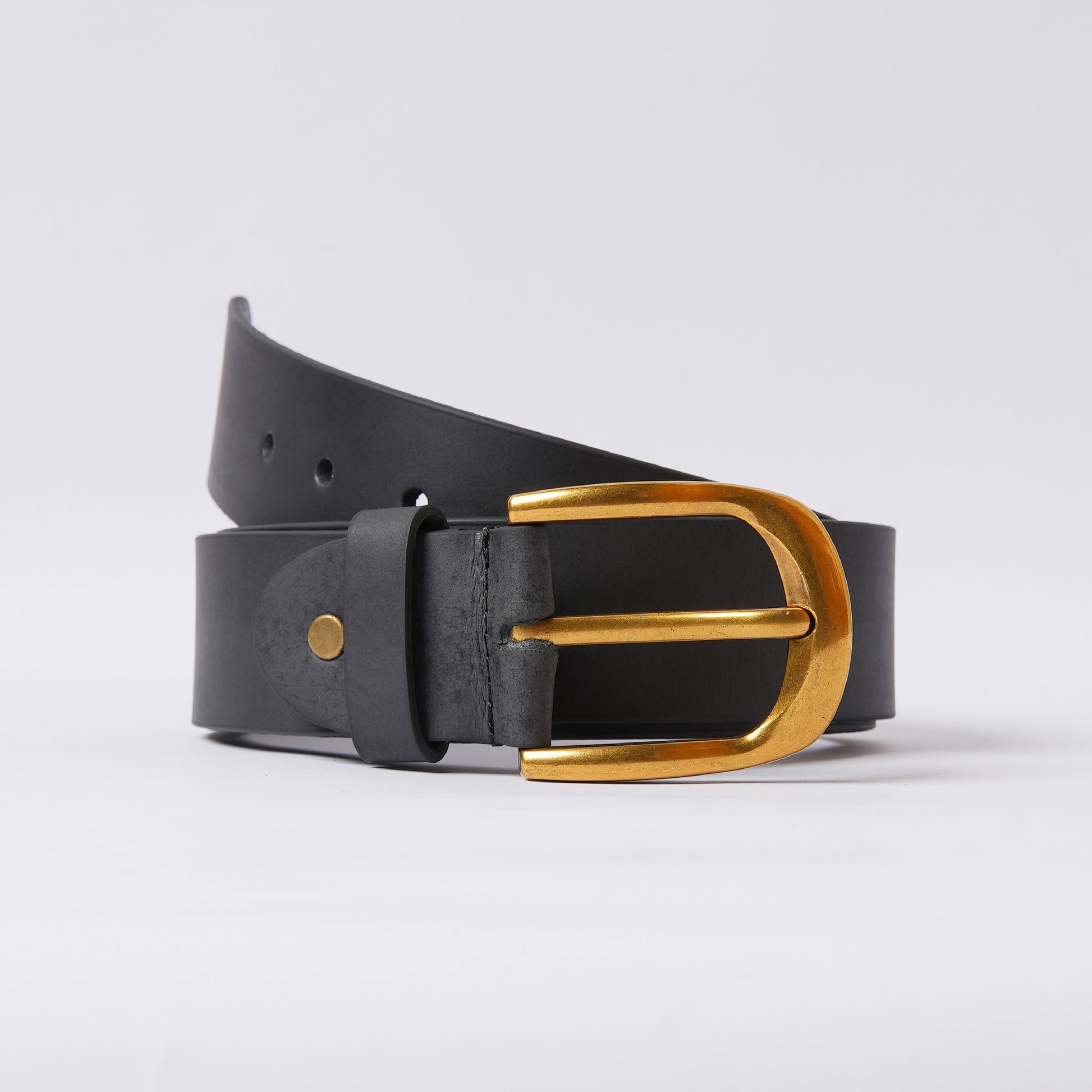 Handmade Black Leather Belt with Golden Buckle – Khalil Ahmed