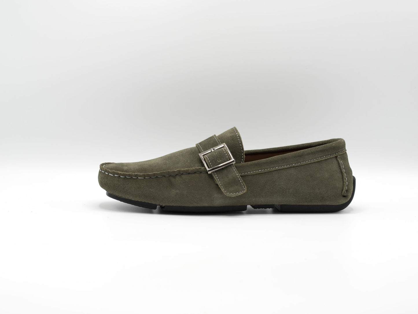 Suede Loafer Olive Green with Buckle