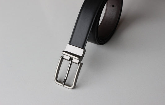 Formal Black/Brown Belt-Premium Silver Reversible Buckle