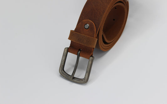 Tan Leather Belt with Short Rugged Buckle