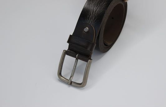 Brown Leather Belt with Rugged Buckle
