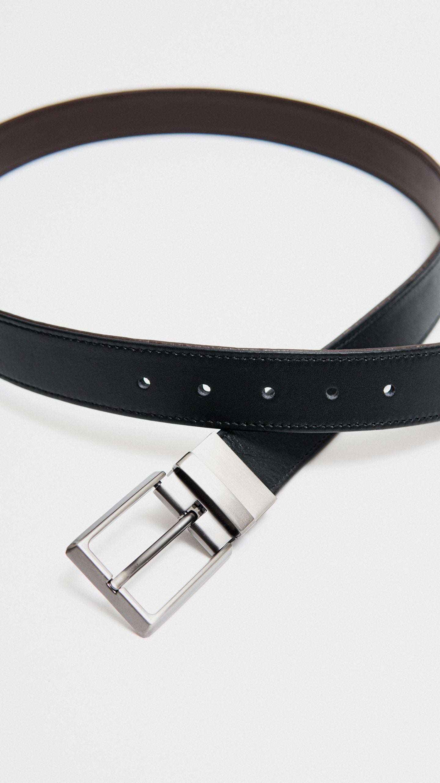 Formal Black/Brown  Leather Belt-Classic Silver Reversible Buckle