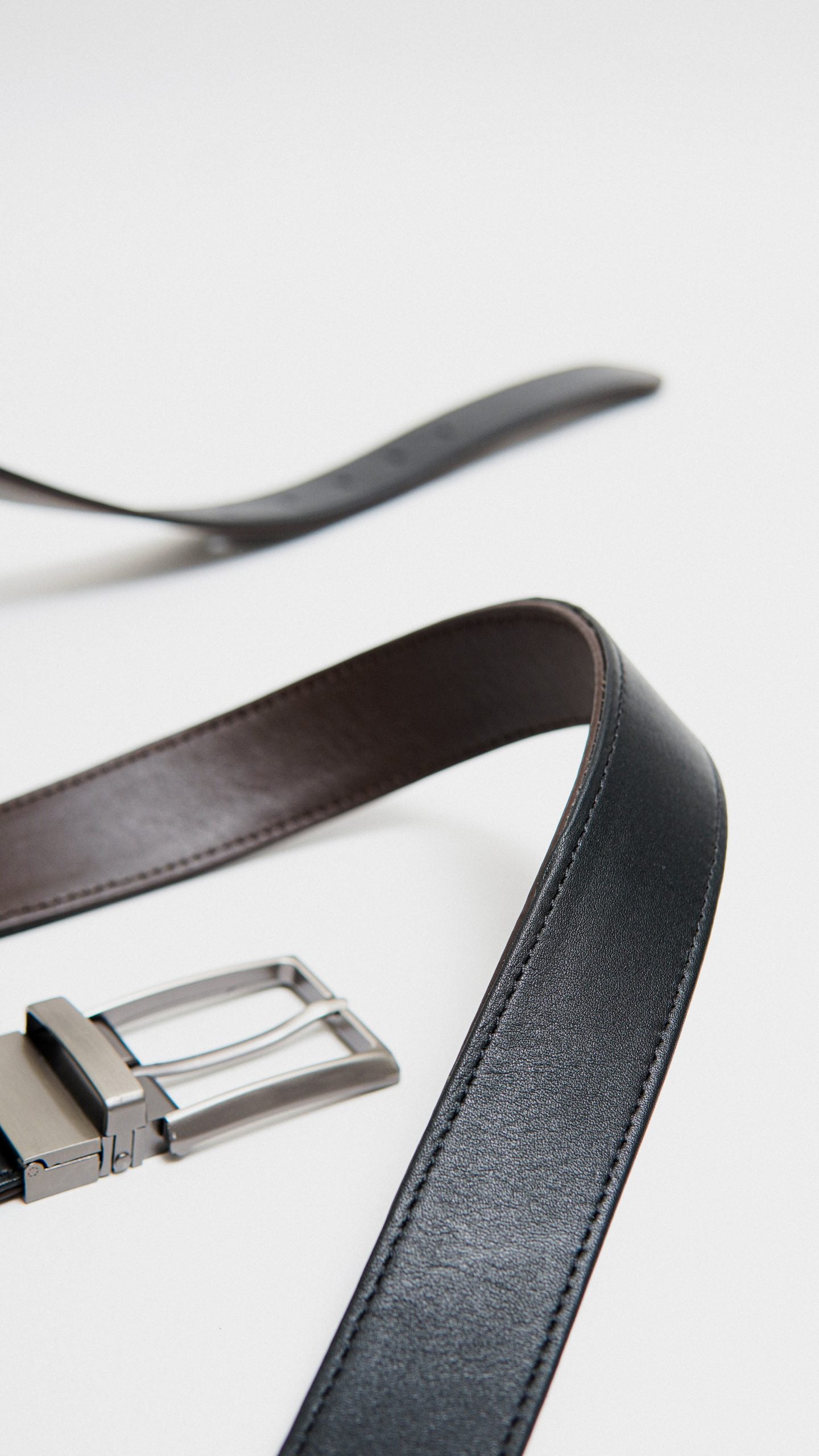 Formal Black/Brown  Leather Belt-Classic Silver Reversible Buckle