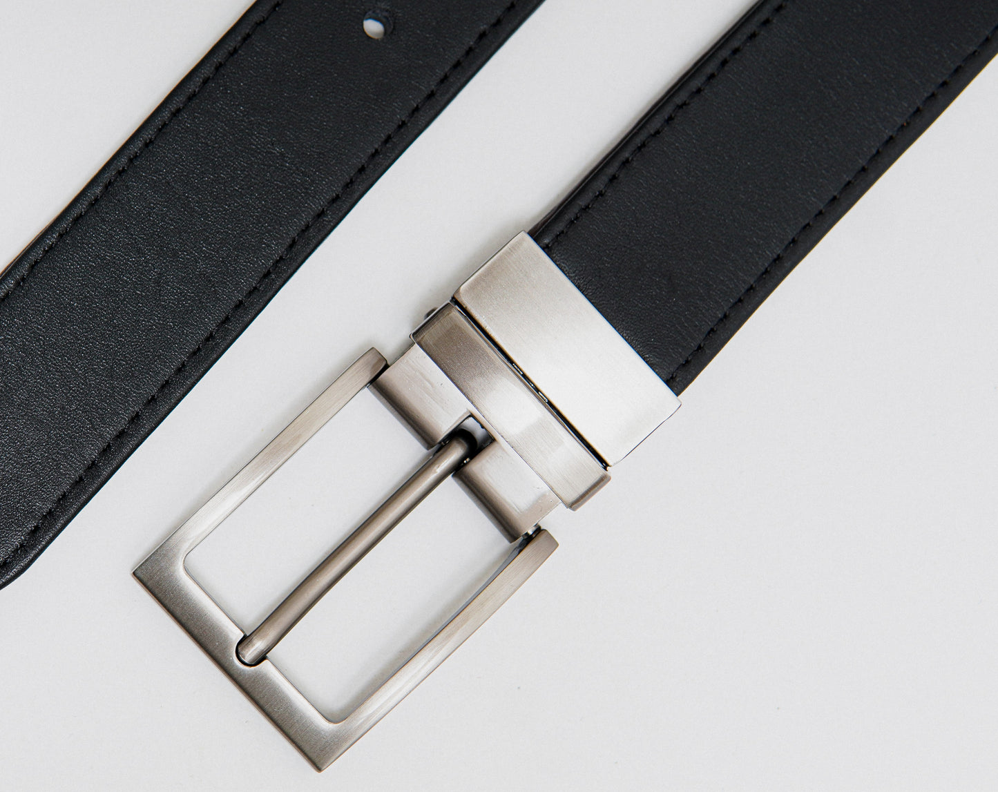 Formal Black/Brown Leather Belt-Classic Slim Reversible Buckle