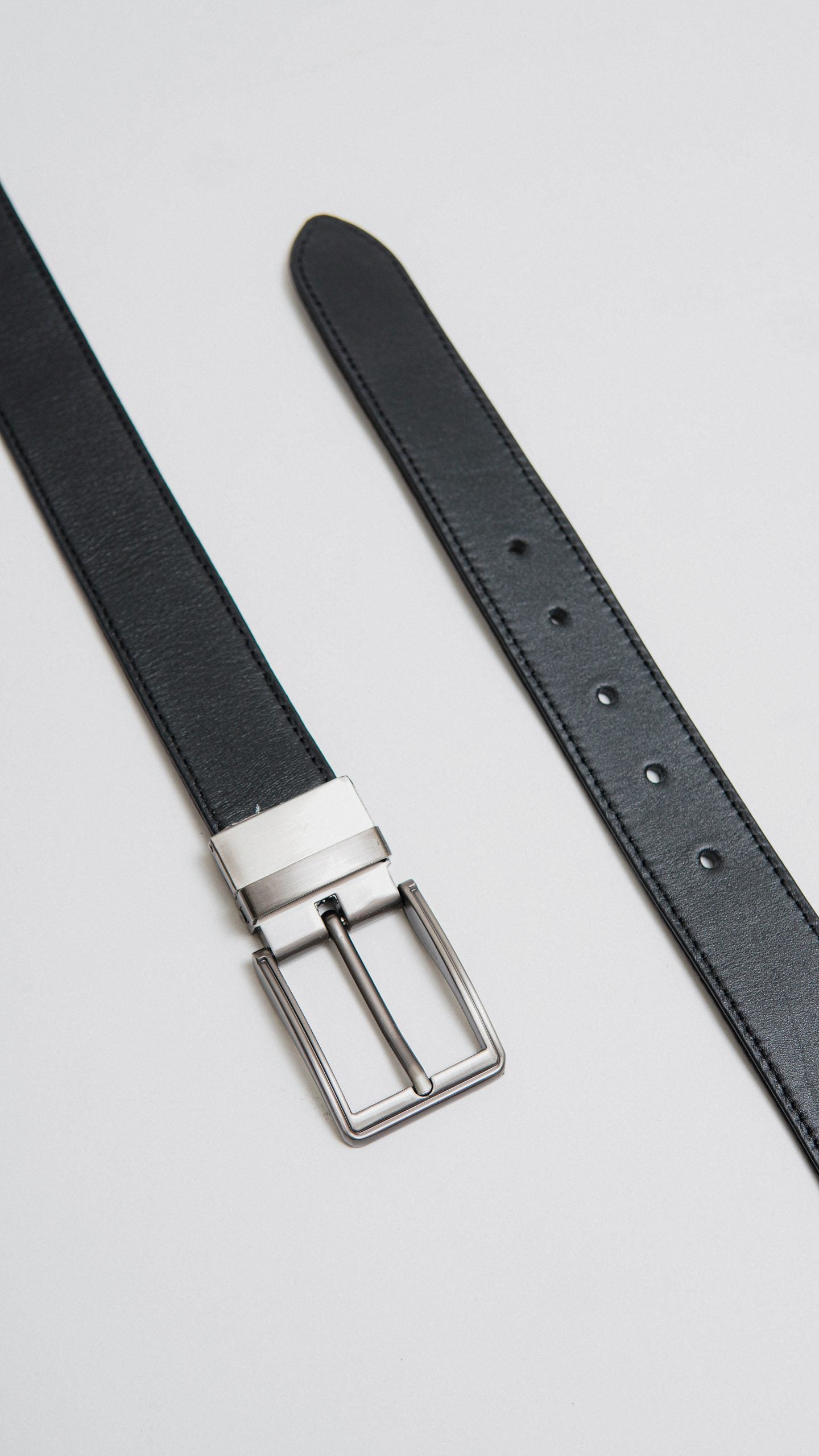 Formal Black/Brown Leather Belt-Gunmetal Reversible Buckle
