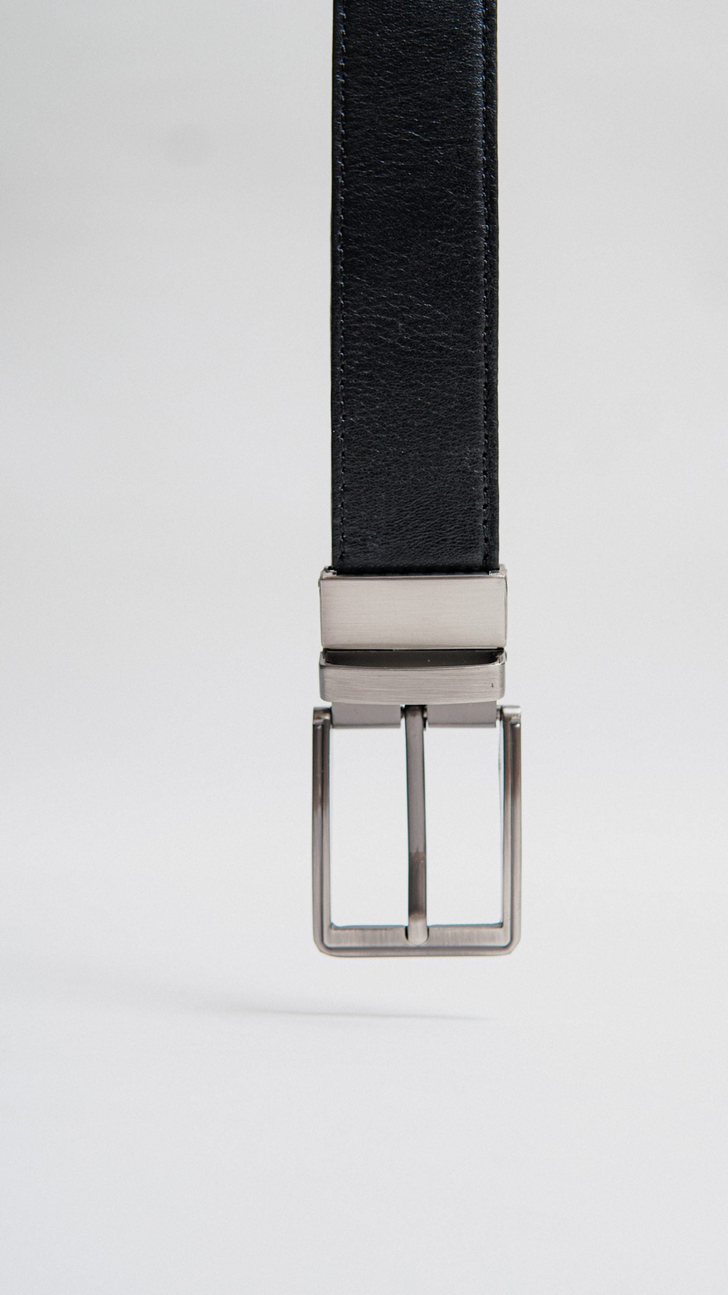 Formal Black/Brown Leather Belt-Gunmetal Reversible Buckle
