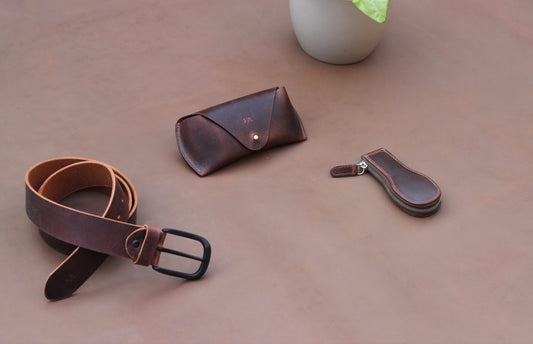 Belt, Watch Case, and Sunglasses Cover - Brown