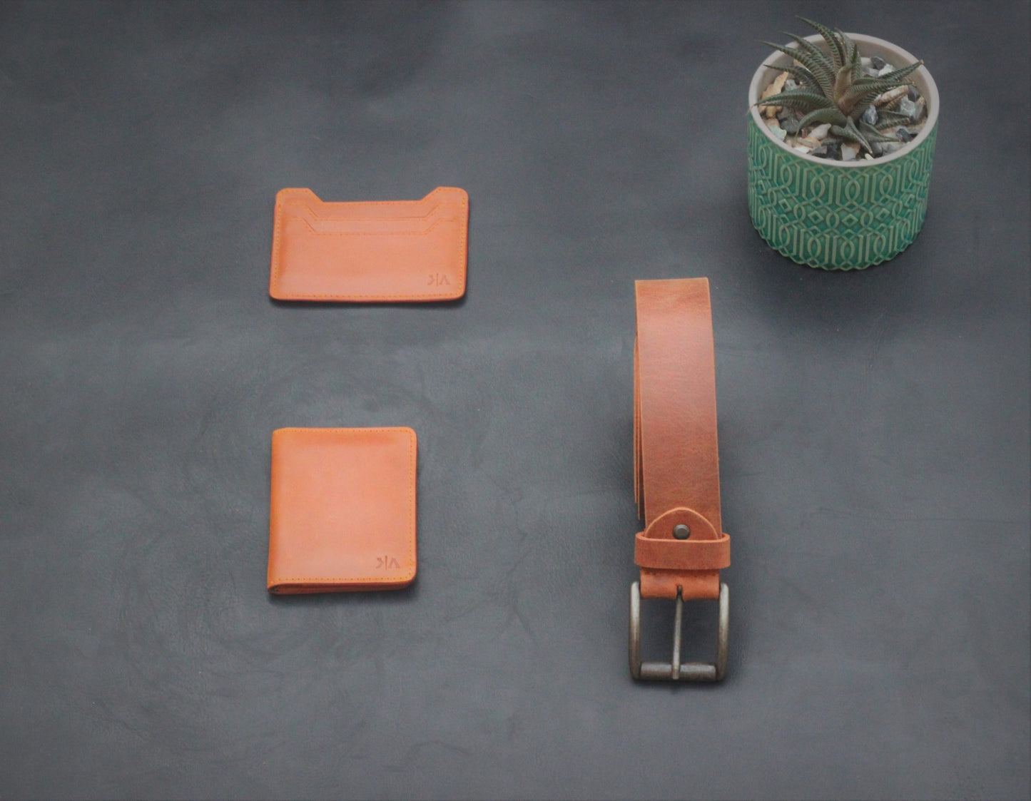 Belt, Bifold Wallet and Card Holder - Tan