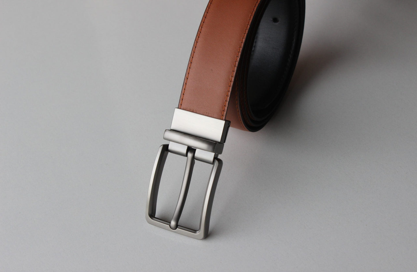 Formal Black/Tan Leather Belt-Classic Silver Reversible Buckle