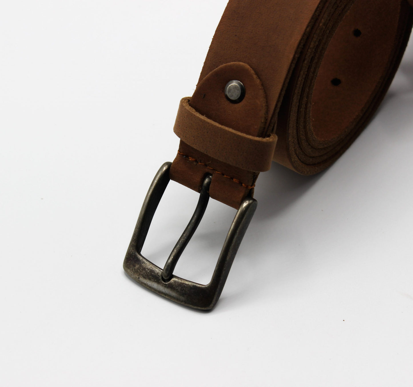 Tan Leather Belt with Antique Rugged Buckle