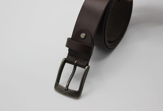 Dark Brown Leather Belt with Antique Rugged Buckle