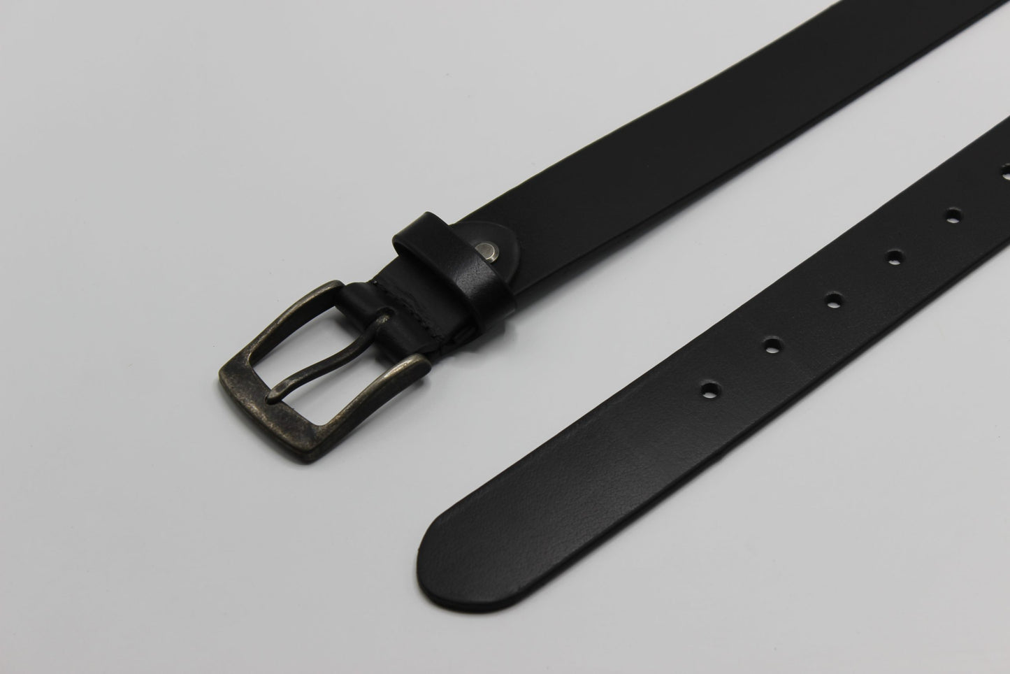 Black Leather Belt with Antique Rugged Buckle