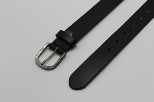 Black Leather Belt with Antique Silver Buckle