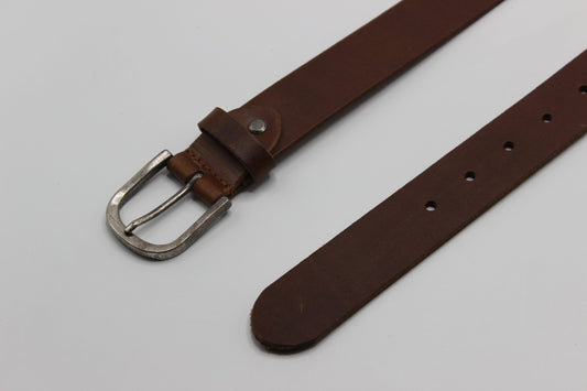 Brown Leather Belt with Antique Silver Buckle