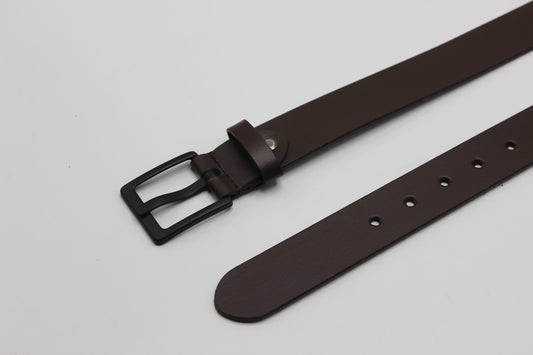 Dark Brown Leather Belt with Matt Black Buckle