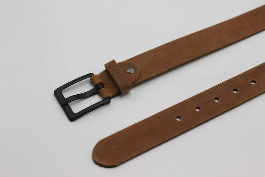 Tan Leather Belt with Matt Black Buckle