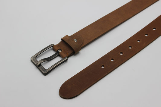Tan Leather Belt with Wide Pin Buckle