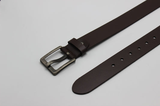 Dark Brown Leather Belt with Wide Pin Buckle