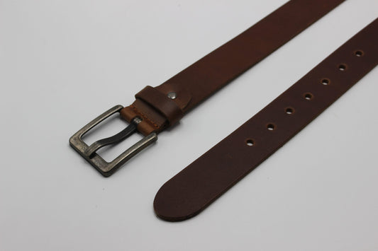 Brown Leather Belt with Wide Pin Buckle