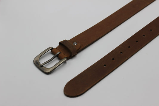 Tan Leather Belt with Rounded Buckle