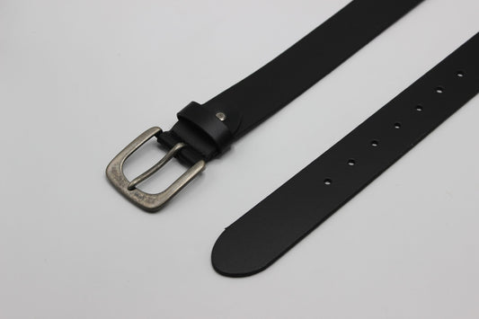 Black Leather Belt with Rounded Buckle
