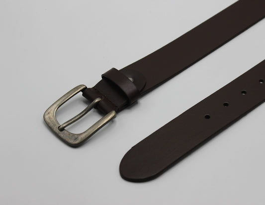 Dark Brown Leather Belt with Rounded Buckle