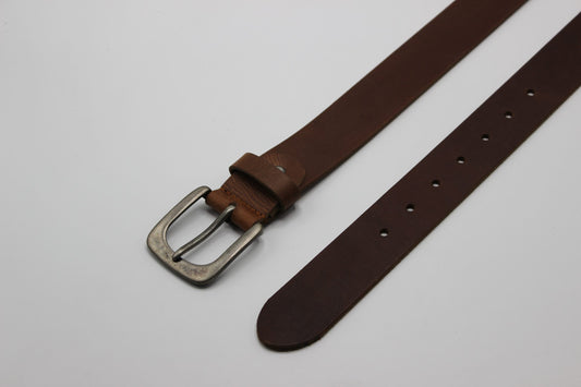 Brown Leather Belt with Rounded Buckle