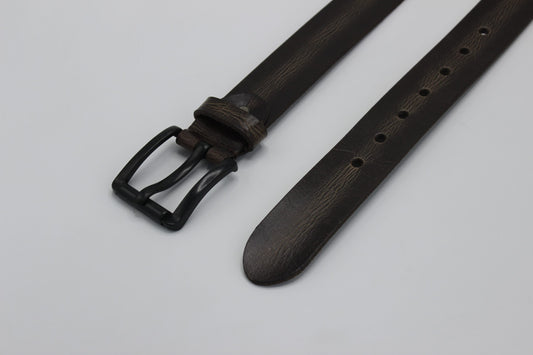 Dark Brown Leather Belt with Black Buckle