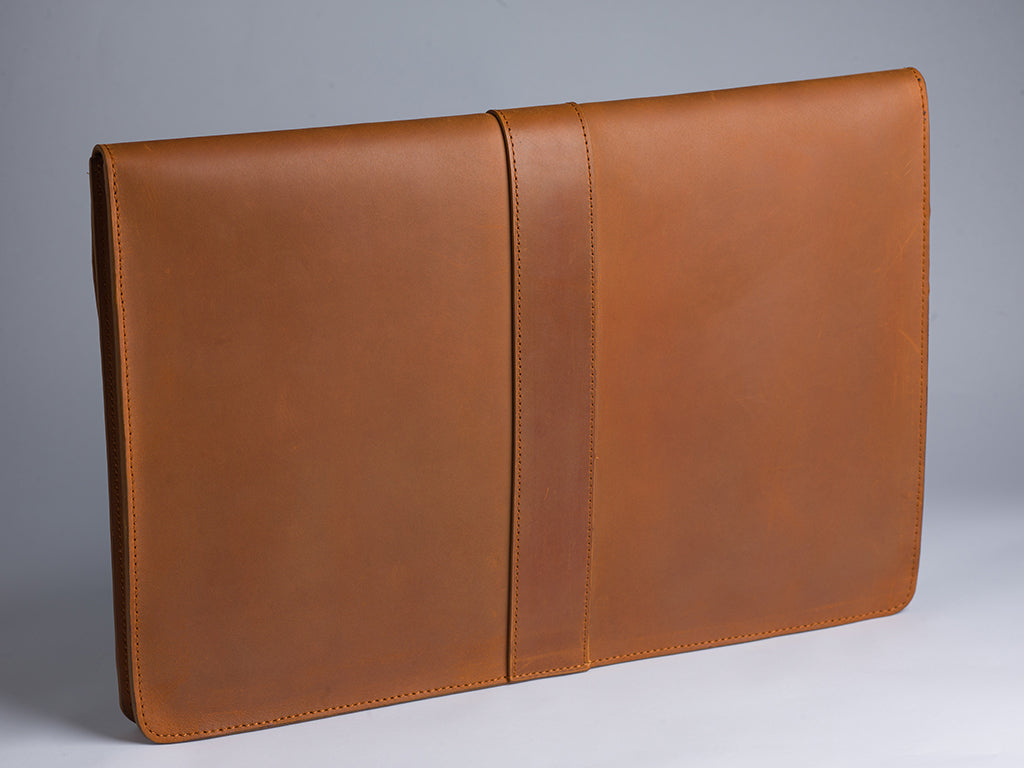 Leather Laptop Sleeve with Pin Closure-Tan-15 inches