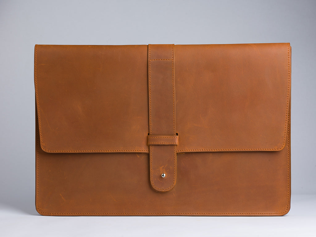 Laptop Sleeve with Pin Closure-Tan-15 inches