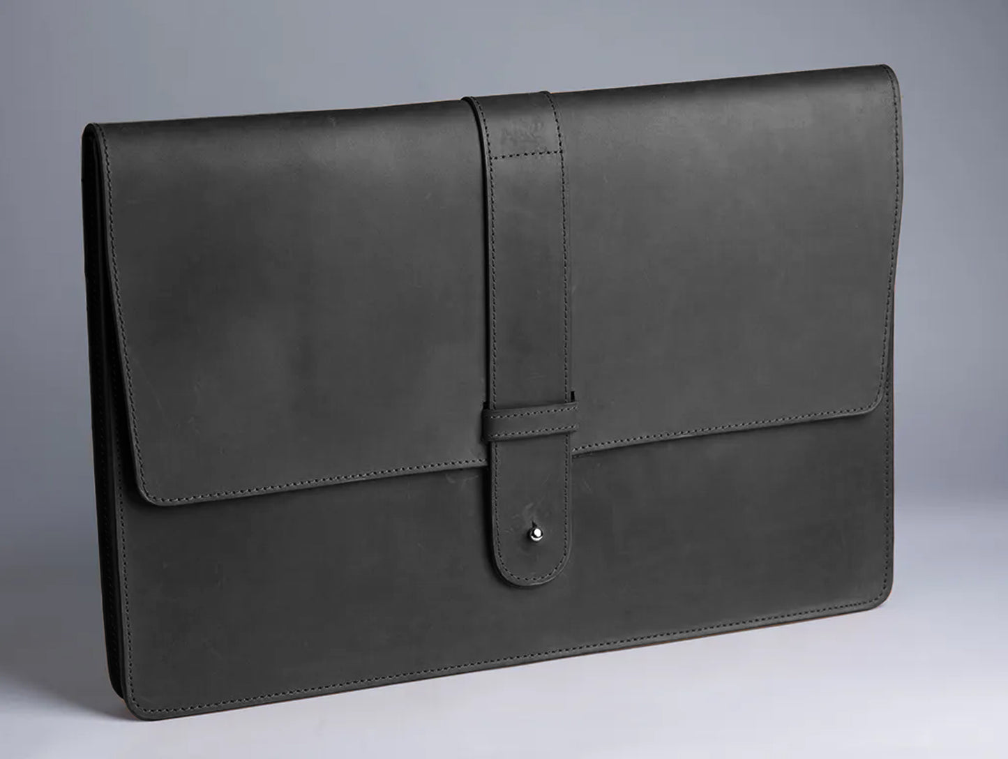 Leather Laptop Sleeve with Pin Closure-Black-13 inches