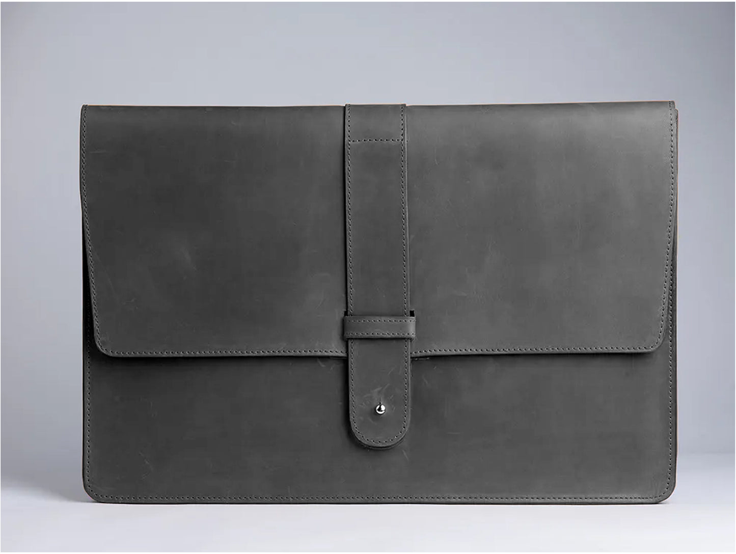 Leather Laptop Sleeve with Pin Closure-Black-13 inches